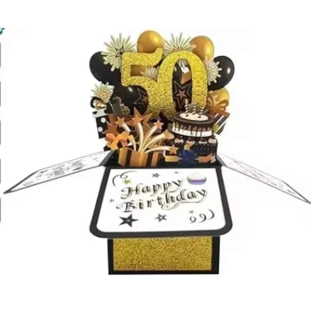 Happy Birthday Greeting Card With Envelope 3D Gift Box 18/30/40/50/60th Years Old Birthday Wishes Message Card Party Gift