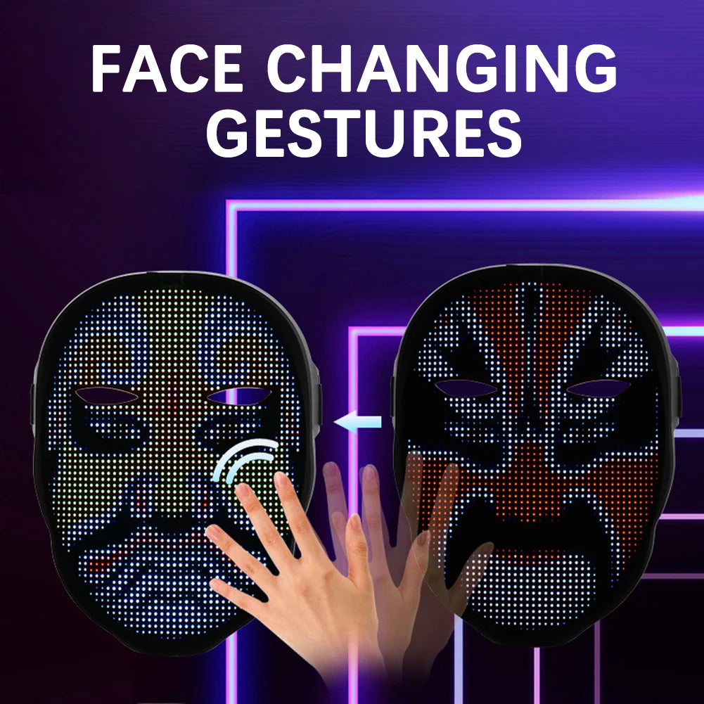 LED Party Mask Bluetooth-connected Programmable USB Charging Glow-in-the-Dark Mask Gestures Sensing Lights Up For Masquerades - Big Tim's Magic Emporium