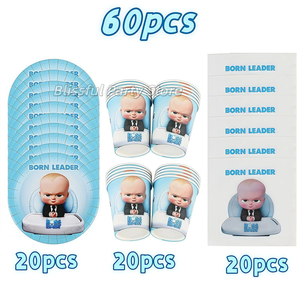 Cartoon Bossed Baby Newborn 1st Birthday Party Decorations Cute Balloons Plates Banner Tableware Set for Kids Party Favors Gifts