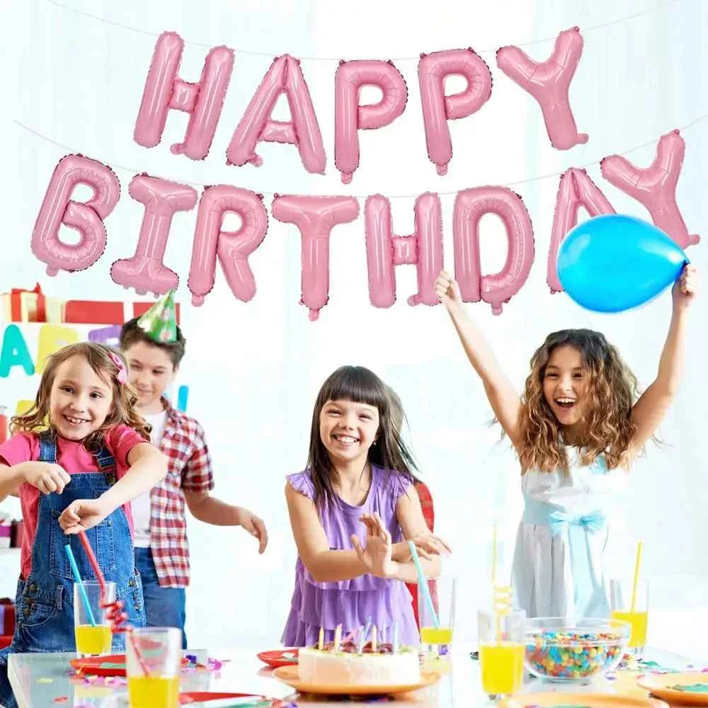 Gold Blue Happy Birthday Balloon 16Inch Foil Letters Birthday Sign Banner Bunting for Girls Boys Kids Adults Birthday Decoration