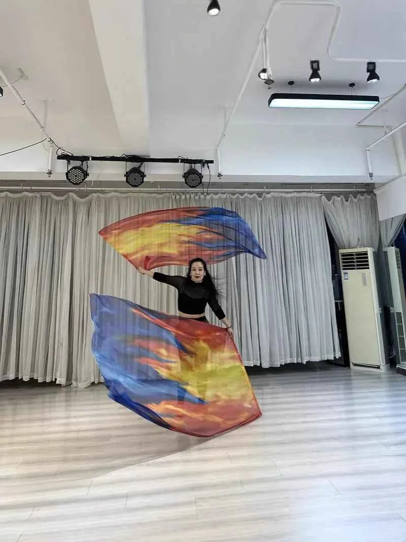 160*110cm Stage Props Flag Belly Dance Silk Veils Silk Wing Praise Flags Faith Worship Flags Veil Flag with Sticks