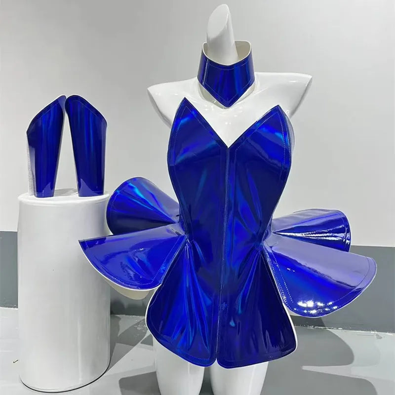 Laser Stage Costume Nightclub DJ Singer Future Technology Performance Clothes Leather Irregular Bodysuit Dress Show Rave Outfits