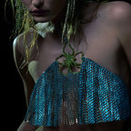 Rhinestone Tassel Flower Bralette Body Chain – Crystal Fringe Chest Harness Bra Chain in Gold or Silver