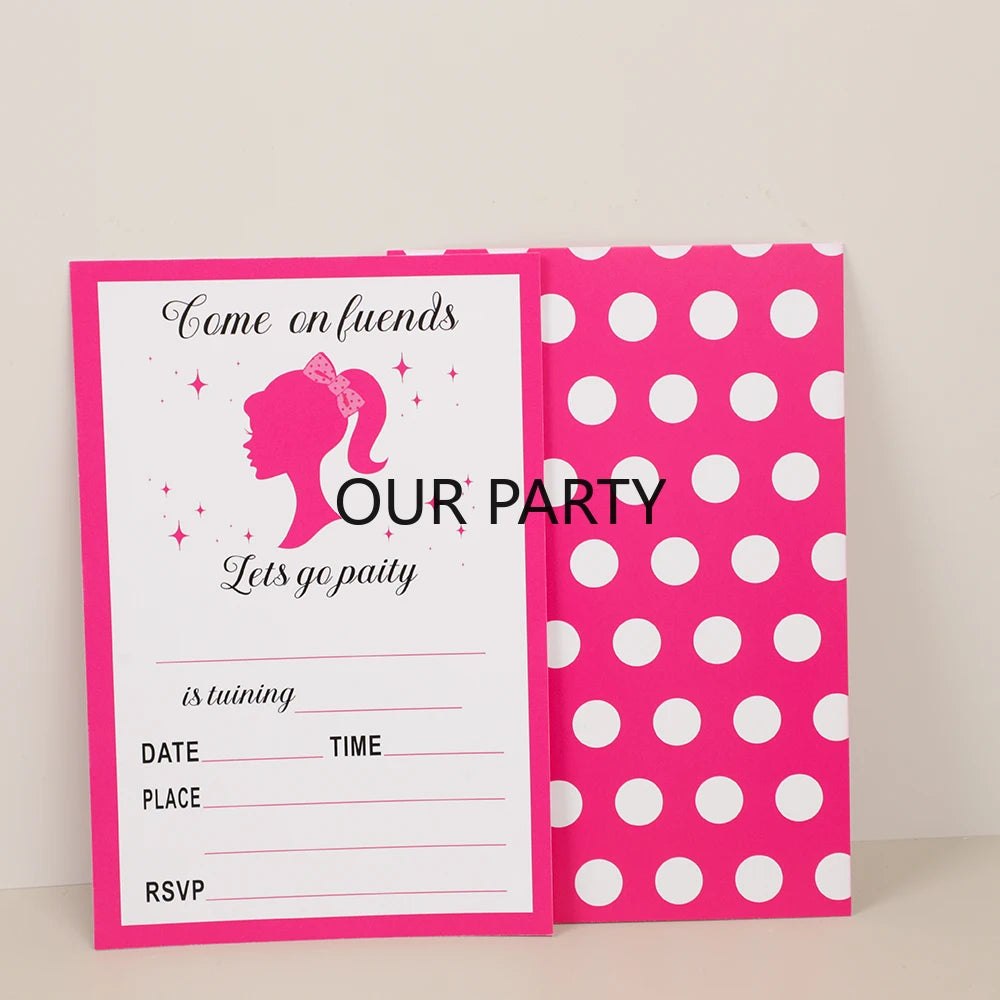 20Pcs Let's Go Party Theme Invitation Cards Dot Princess Girl Greeting Card for Birthday Baby Shower Wedding Party Decoration - Big Tim's Magic Emporium