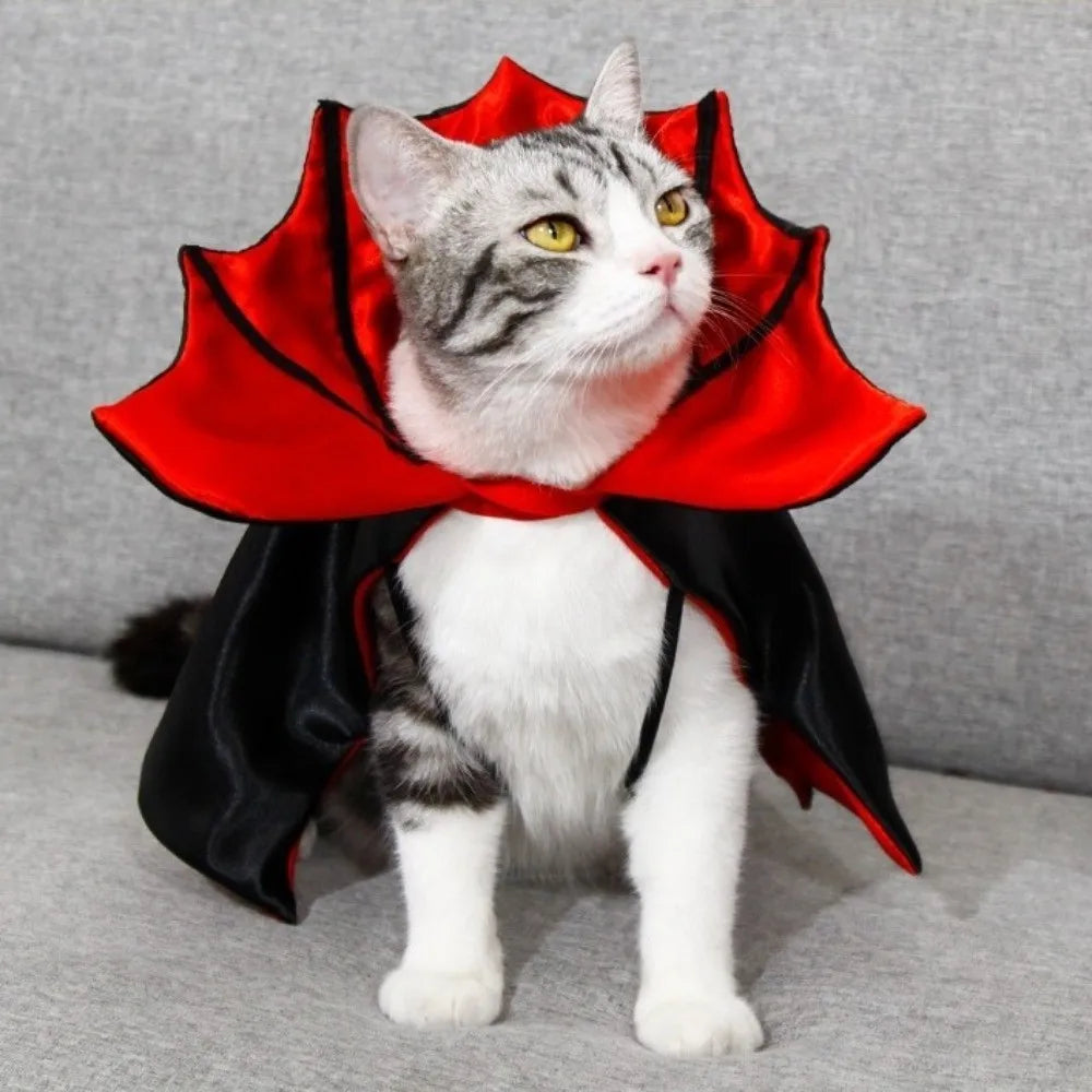 Bat Transformation Halloween Pet Costume Stand-collar Comfortable Cat Cosplay Cloak Bow Soft Fabric Small Dog Knight Cape Party