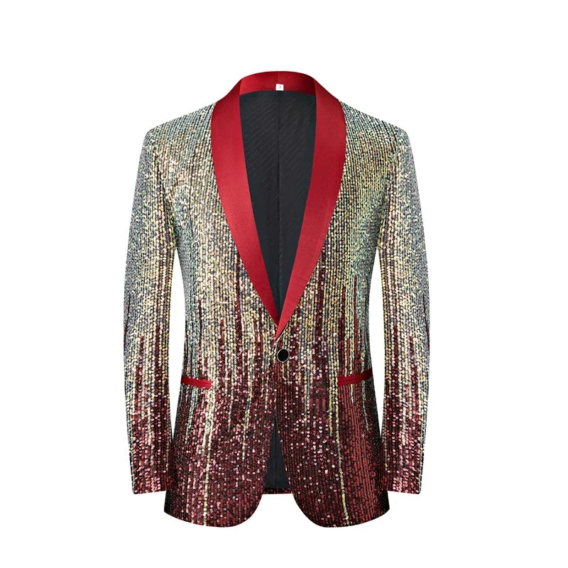 Men's Luxury Gradient Sequin Blazer Shawl Lapel Formal Stage Tuxedo Jacket