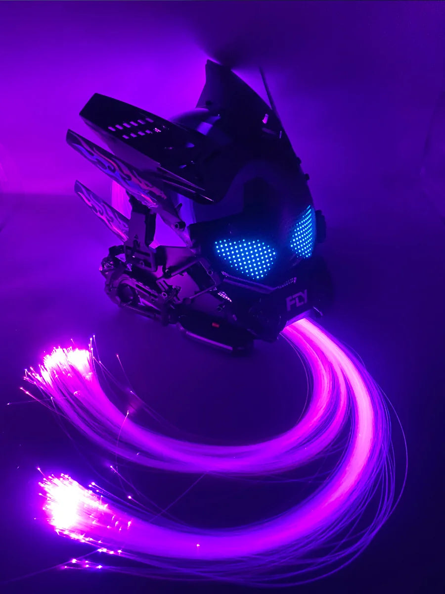 Cyber Punk Mask Mech Warrior Cosplay Helmet With LED Color Screen With Light Up Braids Cosplay Helmet Halloween Party Props Gift - Big Tim's Magic Emporium