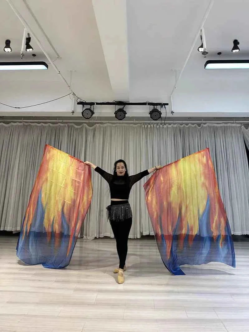 160*110cm Stage Props Flag Belly Dance Silk Veils Silk Wing Praise Flags Faith Worship Flags Veil Flag with Sticks