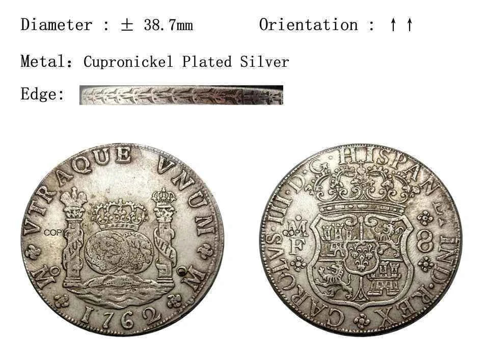 Mexico Coin 1762 8 MF Reales Fernando VI Monarchi Cupronickel Plated Silver Collectibles Copy Coins