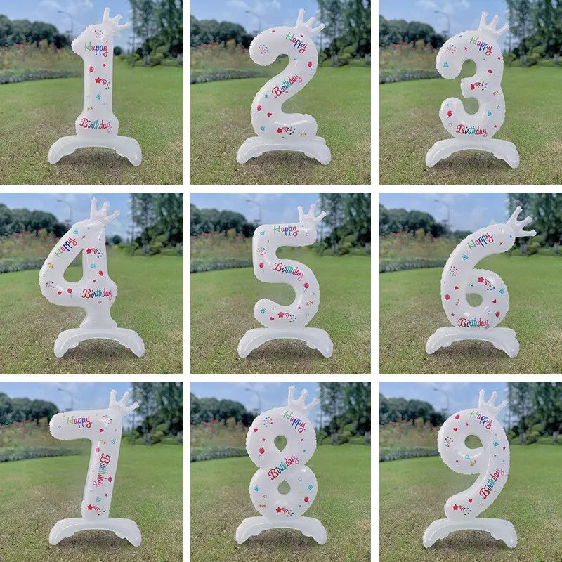 Birthday Digital Balloon White Standing 32 inch Happy Birthday Printed Aluminum Film Birthday Party Crown Balloon