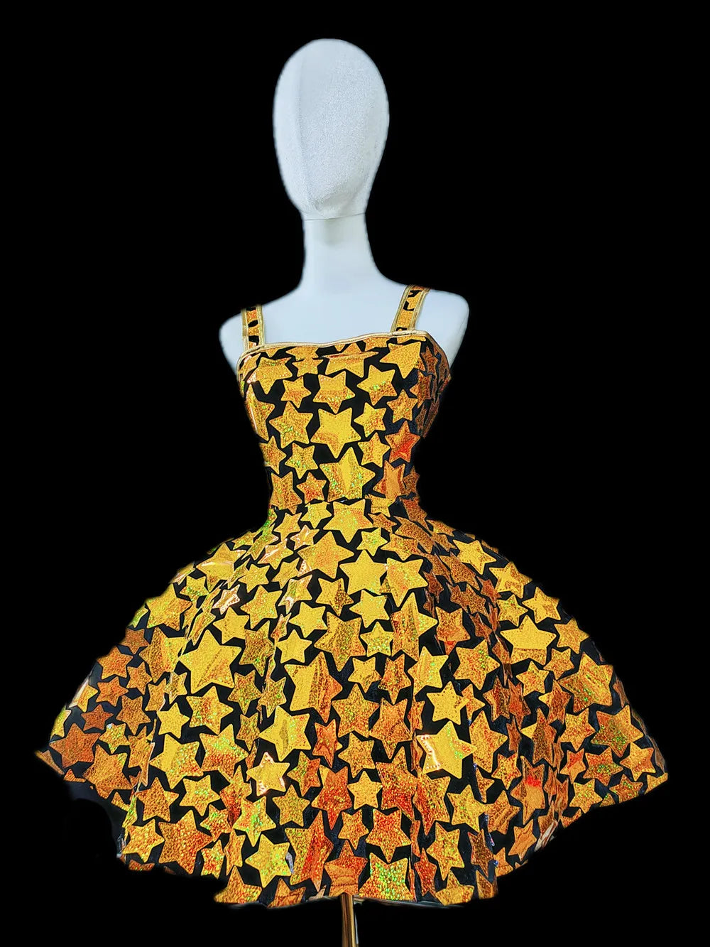Gold & Silver Sequin Flared Mini Showgirl Dress – Glamour Stage & Performance Skater Costume