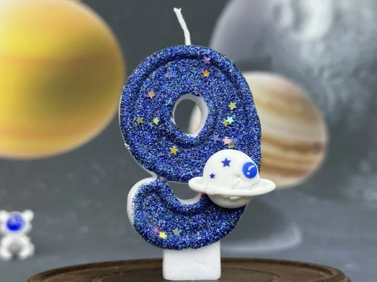 Boys Birthday Number Candle Cake Topper Blue Planetary Universe Children Baby Party One Year Old Dessert Decor Baking Supplies