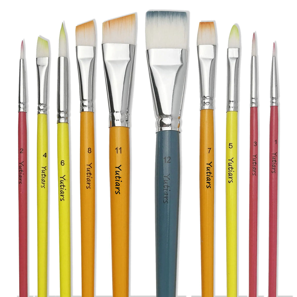 12pcs Professional Face Painting Brush Set with Nylon Bristles, Wooden Handle, Versatile for Watercolor & Embossing