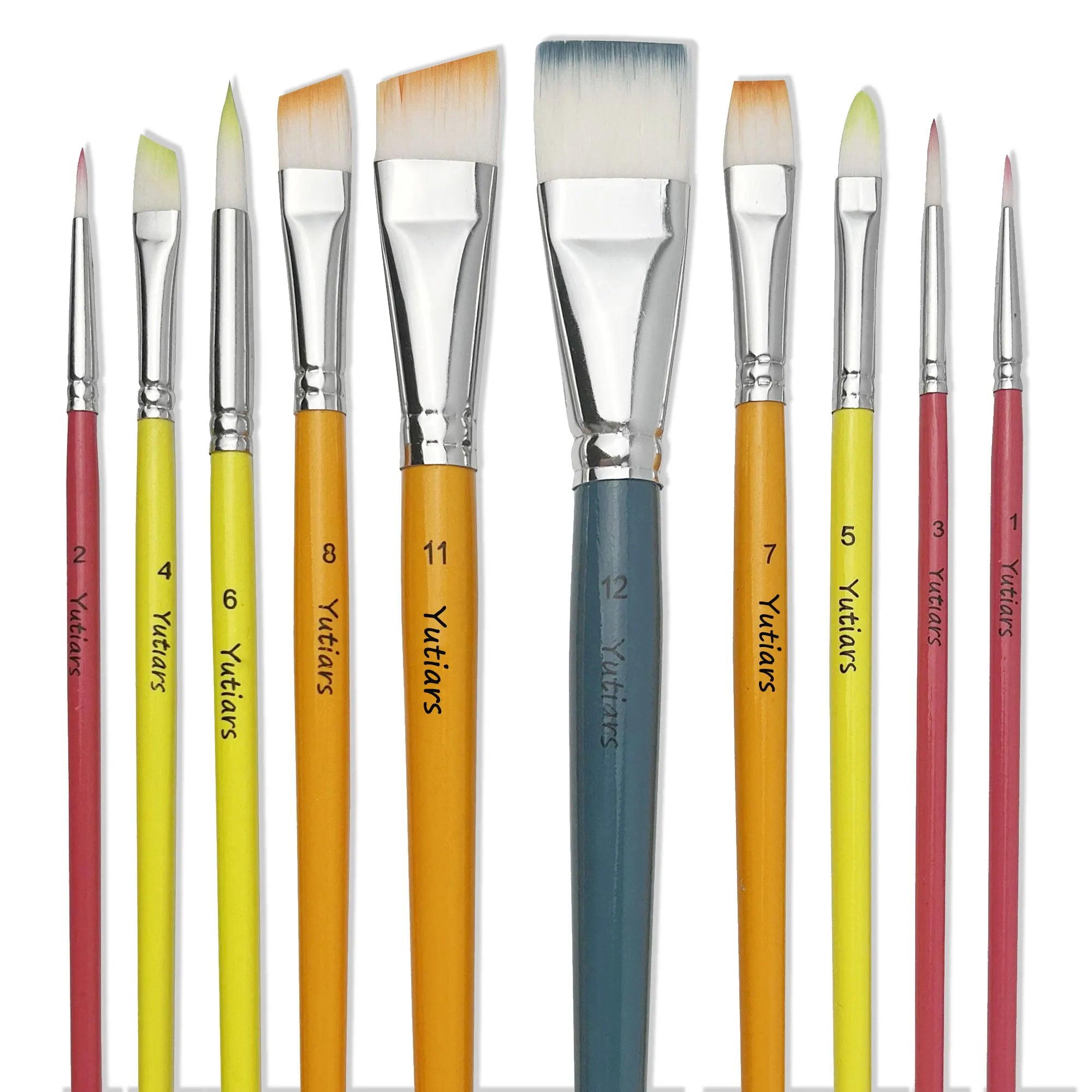 12pcs Professional Face Painting Brush Set with Nylon Bristles, Wooden Handle, Versatile for Watercolor & Embossing