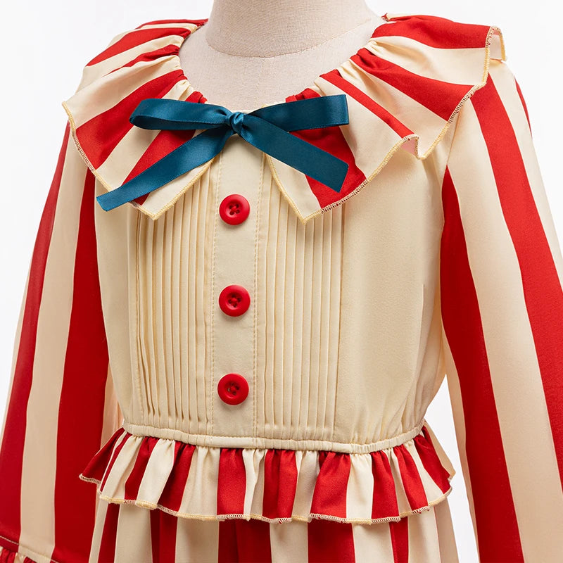 Kids Horror Movie Corn Clown Cosplay Costume Carnival Red Striped Jumpsuits Rainbow Wigs Girls Boys Joker Halloween Costume - Big Tim's Magic Emporium