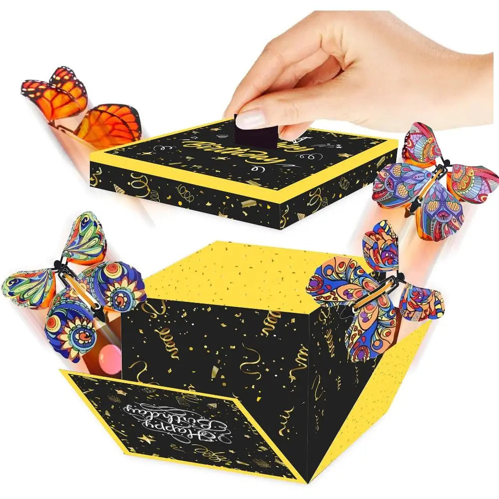 New Happy Birthday Creative Surprise Flying Butterfly Box Prank DIY Butterfly Explosion Gift Box Party Decorations