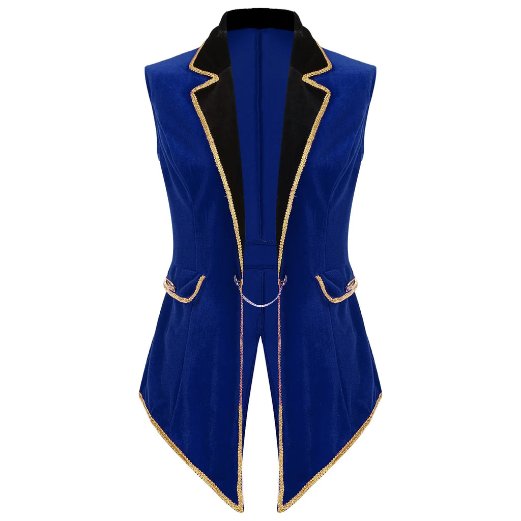 Velvet Circus Ringmaster Tailcoat Vest Marching Band Halloween Showman Outerwear