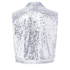 Men's Metallic Sequin Tassel Open-Front Vest Lapel Collar Sleeveless Stage Dance Waistcoat