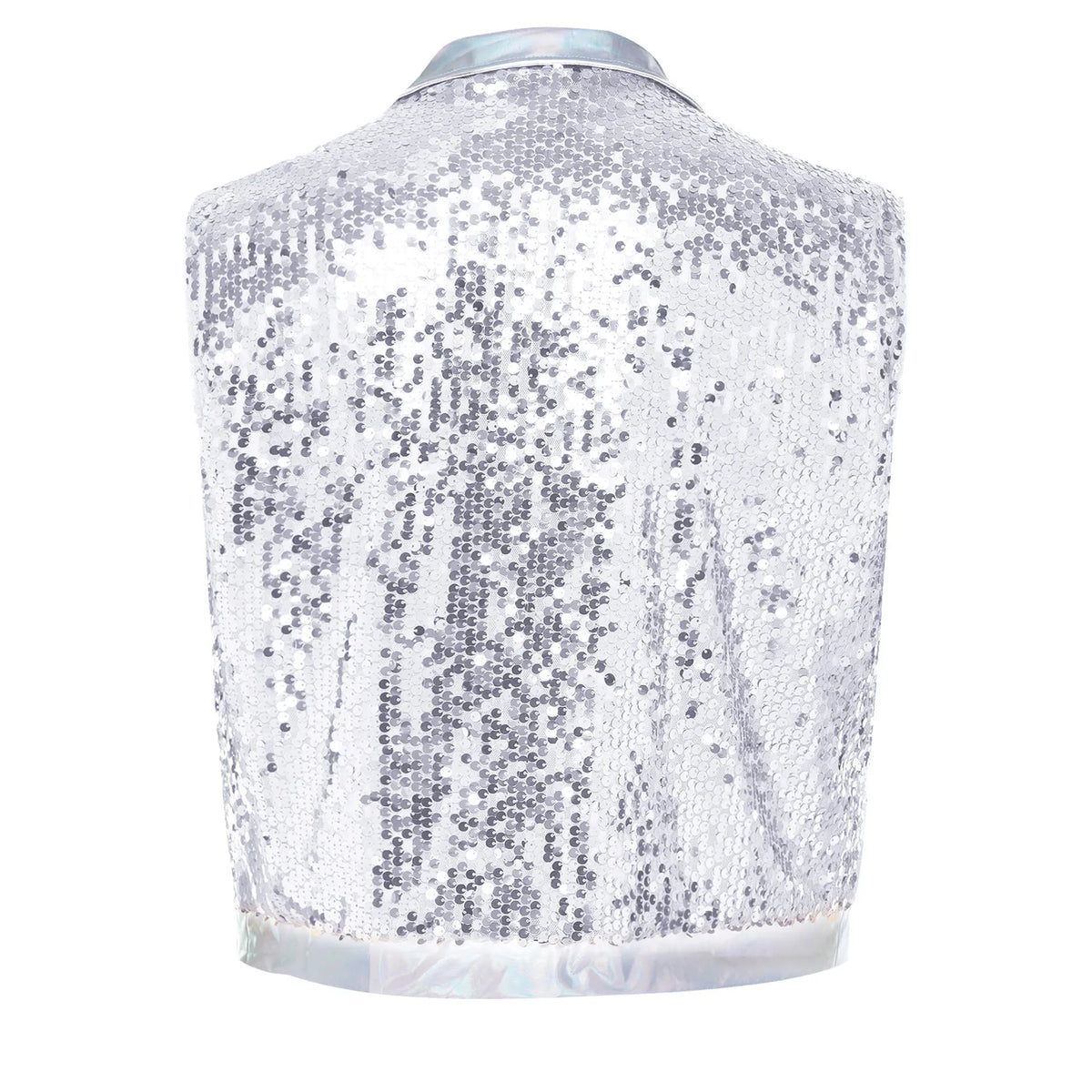 Men's Metallic Sequin Tassel Open-Front Vest Lapel Collar Sleeveless Stage Dance Waistcoat