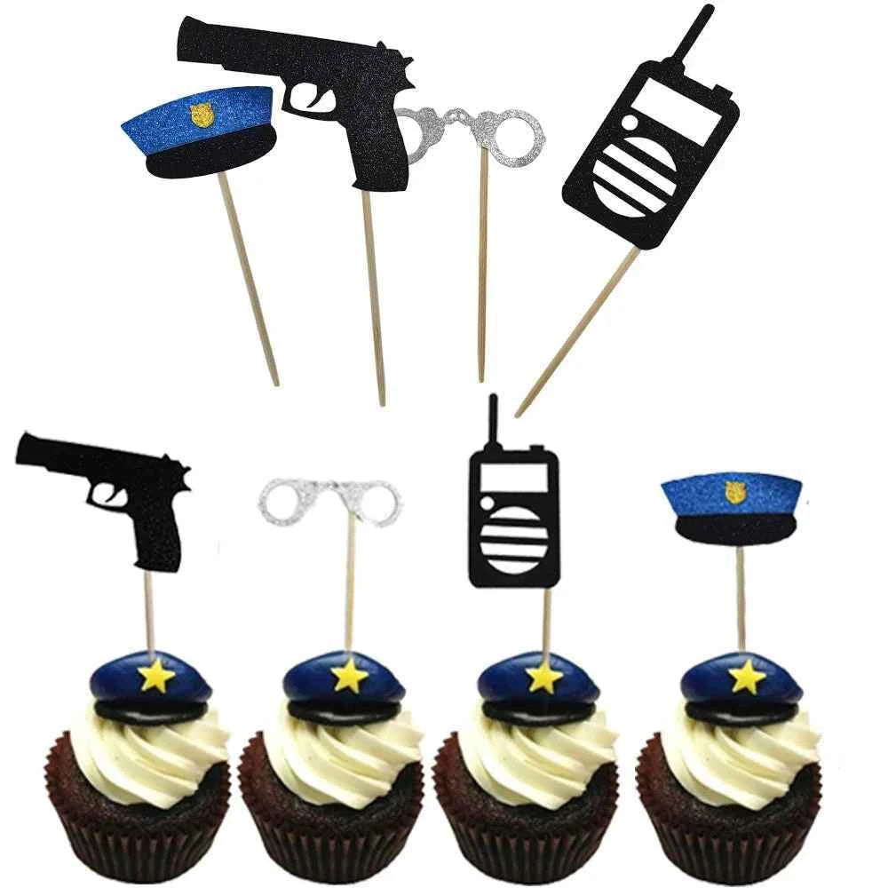 10pc Police Cupcake Toppers Policeman Birthday Cupcake Picks Police Cake Decors Baby Shower Police Theme Birthday Party Supplies