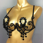 Dazzling Rainbow Crystal Stone Belly Dance Bra & Samba Carnival Performance Top
