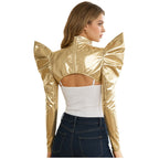 Metallic Shoulder Armor Shrug Crop Top & Sleeves Futuristic Pauldron Stage Costume