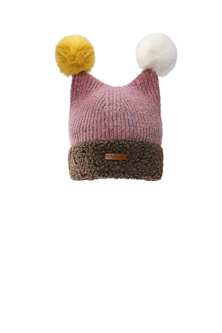 ELFSACK Cute Clown Colorful Pom Pom Warm Knit Beanie For Women - Big Tim's Magic Emporium