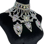Oversized Glass Gemstone Choker Necklace & Earrings Drag Queen Stage Jewelry Set