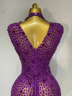 Sparkly Rhinestone Sleeveless Maxi Long Dress See-Through Sheer Mesh Stage Outfit