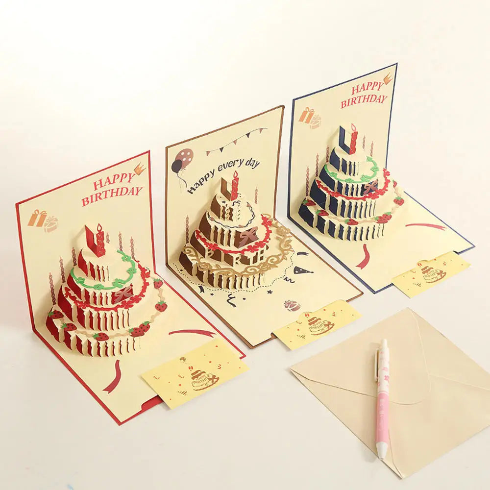 Happy Birthday Card Christmas Gift Card 3d Birthday Cake Pop-Up Greeting  with Envelope Christmas Invitation Cards for Kids