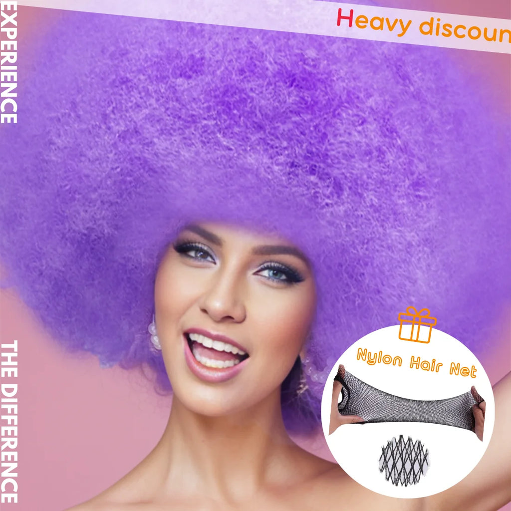 Afro Clown Cosplay Wigs for Women Black Cap Big Top Football Fans Wigs Halloween Adults Unisex Synthetic Hair Black Men Curly - Big Tim's Magic Emporium