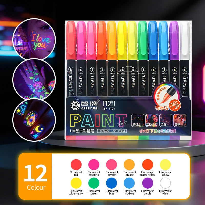 Skin Painting Face Paint For Beginners ，Human Body Graffiti,12PCS Face Paint Marker Pens DIY Drawing Soft Brush Non-toxic