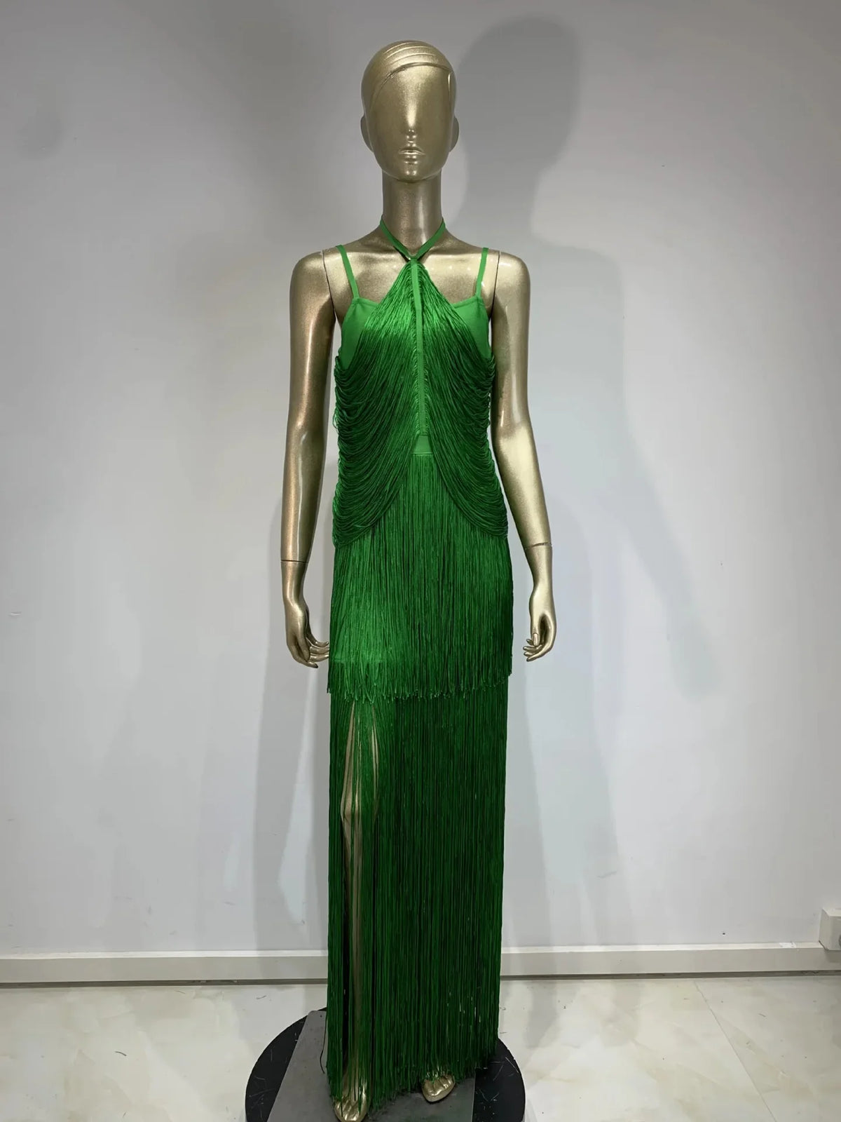 Double-Layer Fringe Bandage Ankle-Length Evening Gown & Gala Dress