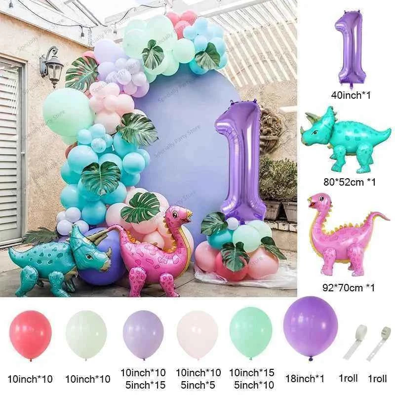 91pcs/Set Dinosaur Arch Garland Kit Animal Foil Balloon Childrens Birthday Party Decoration Supplies Air Globos Kids Toys Ball