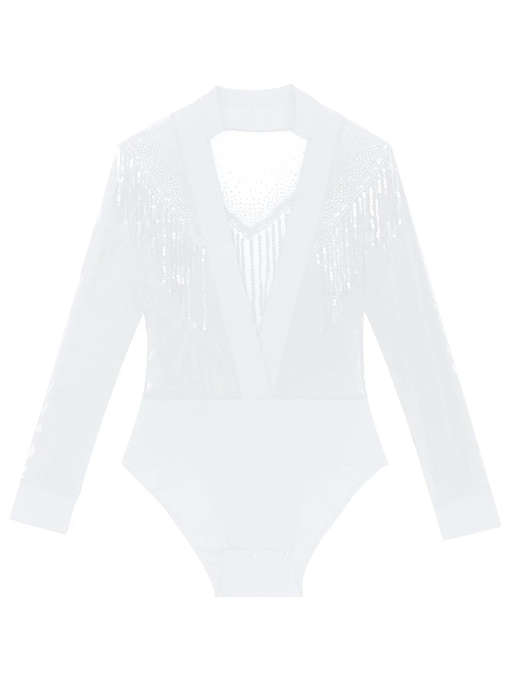 Men's Latin Salsa Sequin Tassel & Rhinestone V-Neck Performance Leotard Bodysuit