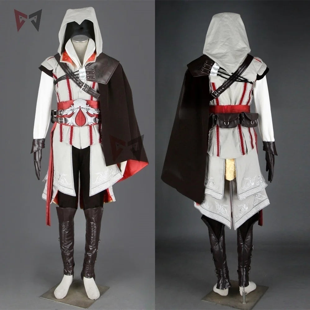 Hot Creedes Cosplay Costume Ezioes Assang Connoring Sweater Pants Coat 16 PCS Halloween Set For Man Women Custom Made - Big Tim's Magic Emporium