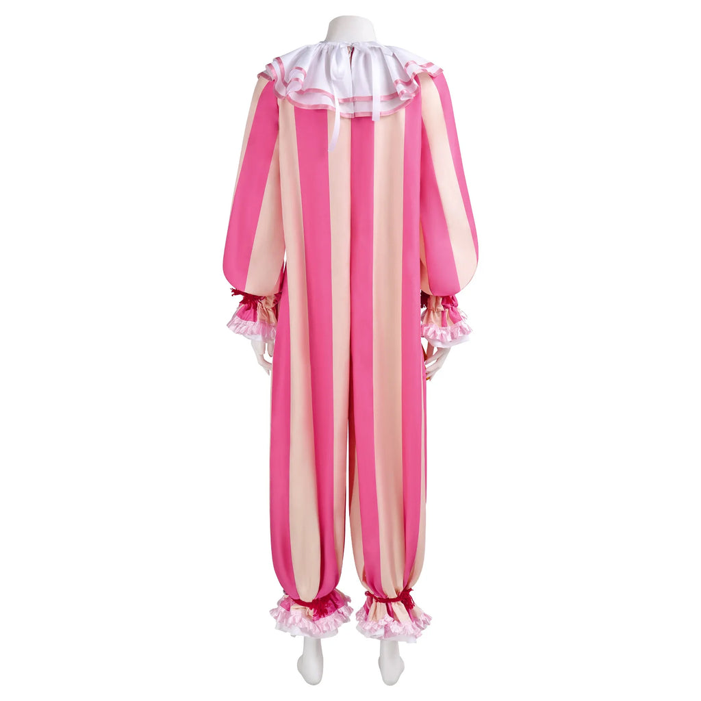 Playful Circus Clown Cosplay Costume Pink Striped Jumpsuit for Men Women Halloween Party Carnival Disguise Dress Outfits - Big Tim's Magic Emporium