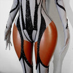 Rhinestone Mesh Jumpsuit Costume Set