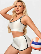 Metallic High-Stretch Crop Tank & Shaping Shorts 2-Piece Activewear Set