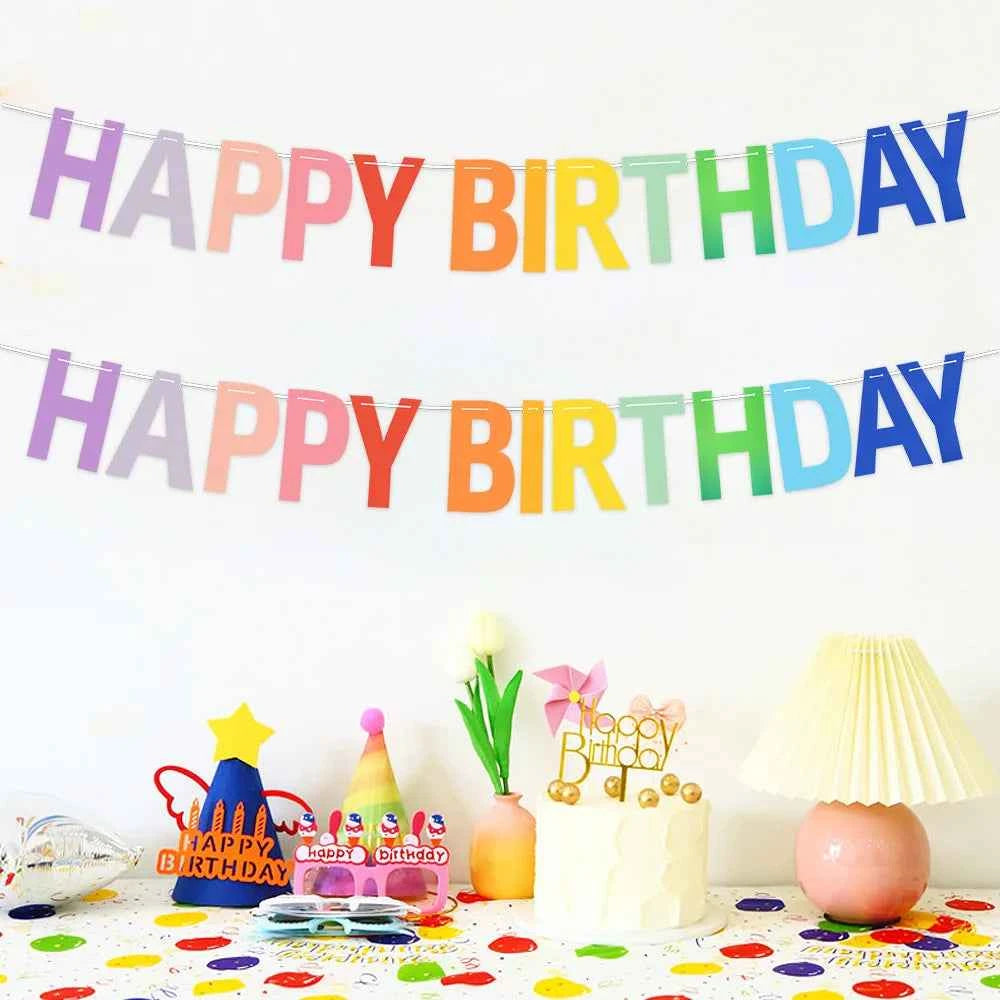 Rainbow Color Happy Birthday Banner Paper Garland Kids 1st Birthday Party Hanging Flags Decoration Rainbow Theme Party Supplies
