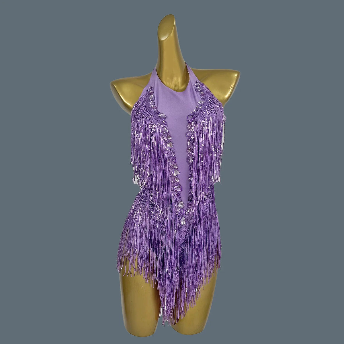Crystal Sequin Tassel Bodysuit Dance Performance Stage Costume Leotard