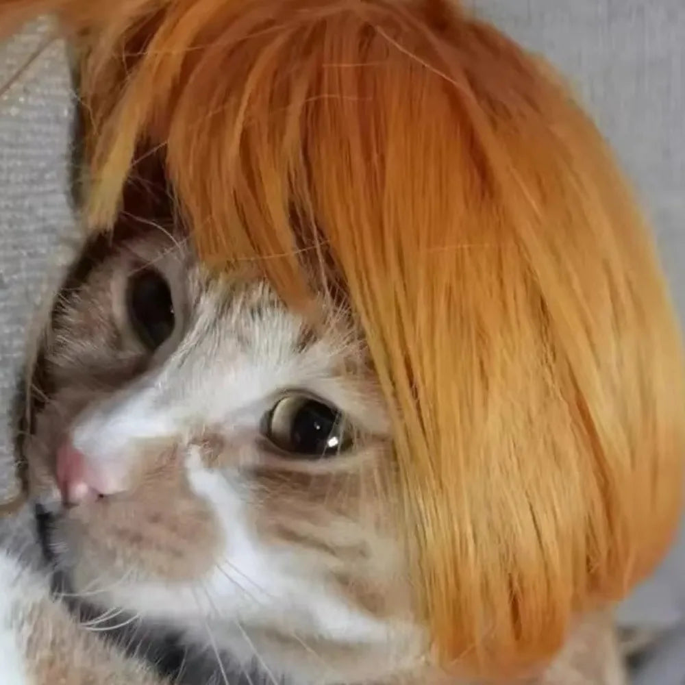Cute Straight Hair Pet Costume Wig Colorful Funny Cat Cosplay Wig Adjustable Dog Hairpiece Photography