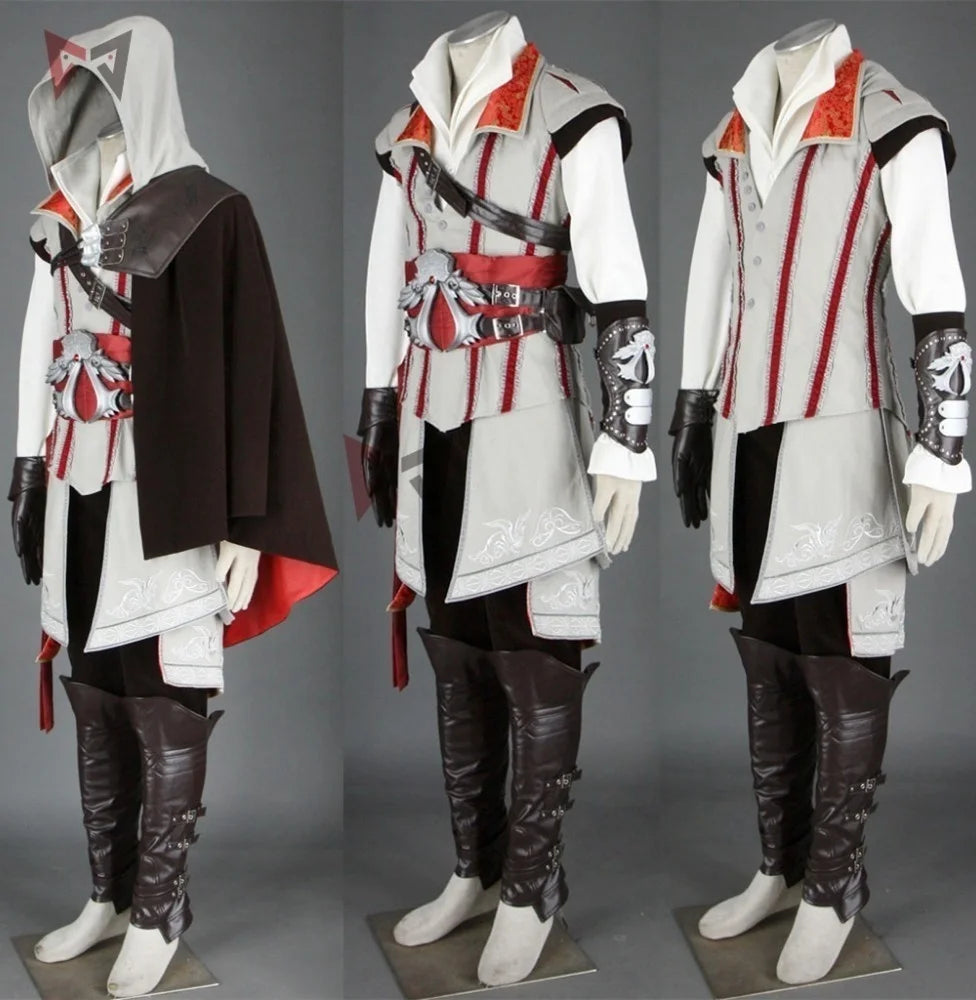 Hot Creedes Cosplay Costume Ezioes Assang Connoring Sweater Pants Coat 16 PCS Halloween Set For Man Women Custom Made - Big Tim's Magic Emporium