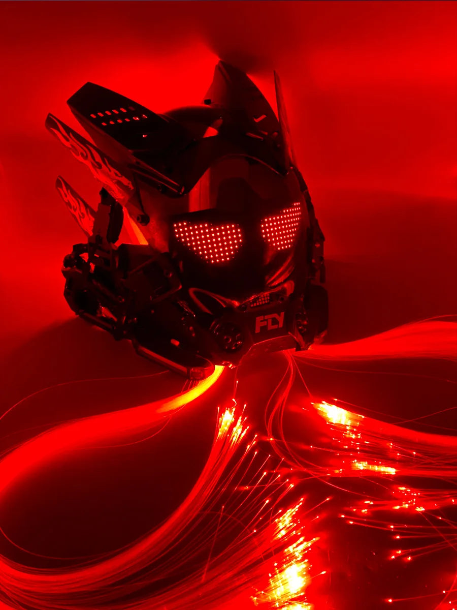 Cyber Punk Mask Mech Warrior Cosplay Helmet With LED Color Screen With Light Up Braids Cosplay Helmet Halloween Party Props Gift - Big Tim's Magic Emporium