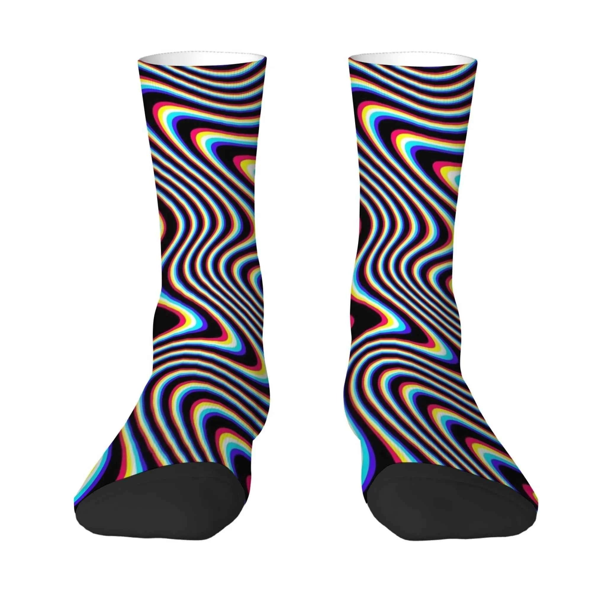 Optical Illusion Fluid Novelty Men's Socks Op Art Crazy Street Hip-Hop Funny Socks Breathable Anti-Slip Casual Sports Socks Gift