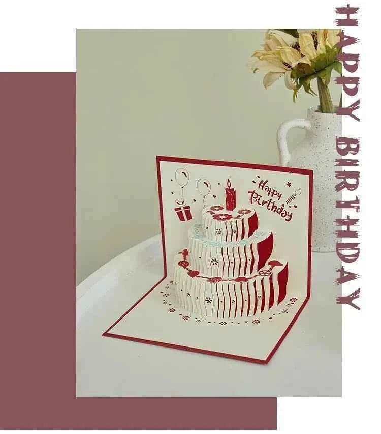 Happy Birthday Greeting Cards 3D Pop Up Card Birthday Cake Greeting Cards with Envelope Birthday Gifts to Family Friends Lovers