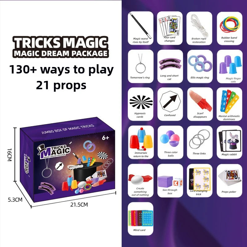 Magic Kit for Kids Magician Costume Beginner Magic Tricks Learning Set Educational Toys for Children Christmas Birthday Gifts