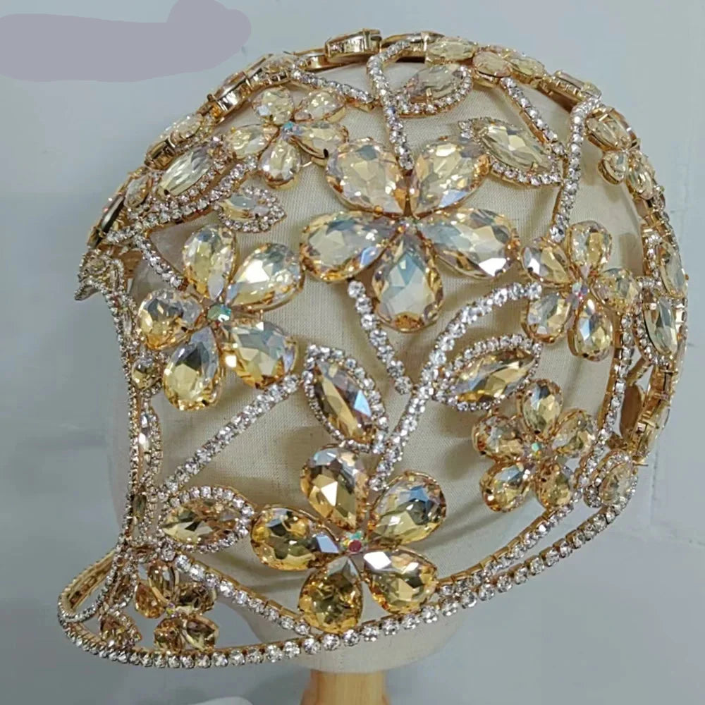 Oversized Crystal Gemstone Helmet Headpiece Fashion Show Stage Jewelry