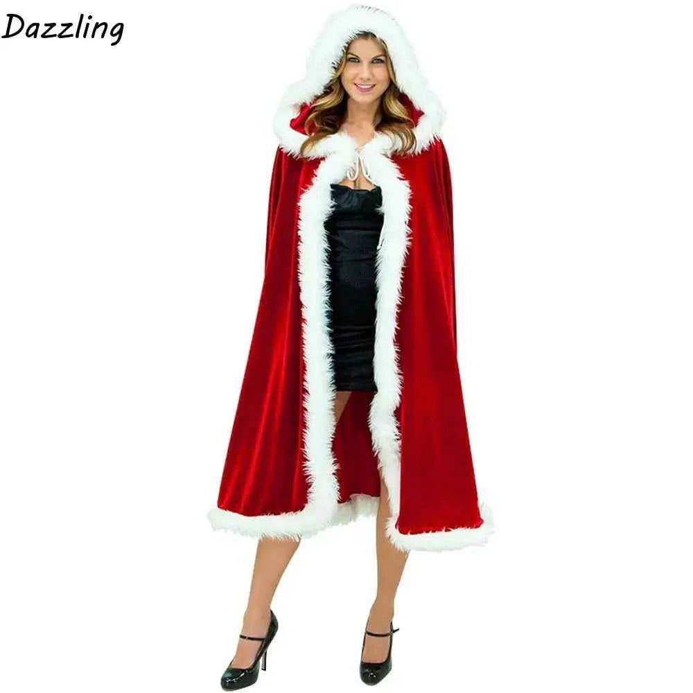 Christmas Party Costume  Polyester Red Cape  Windproof Xmas Cape Cosplay Costume Christmas Cloak Women Hooded Ponchos