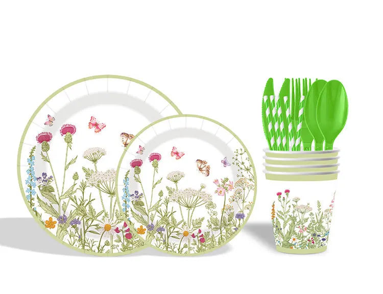 240pcs Spring Flowers Fresh Disposable Paper Tableware Wildflower Plate Birthday Party Decoration Party Supplies Party - Big Tim's Magic Emporium